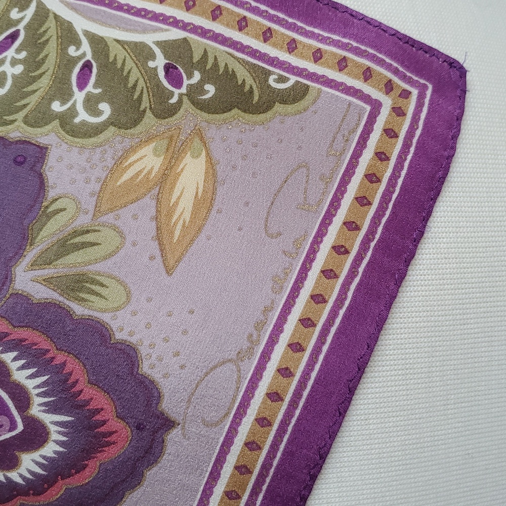 EUC Oscar De La Renta 100% Silk Purple/Plum/Moss Green 35" x 35" Square Scarf - Picture 6 of 6